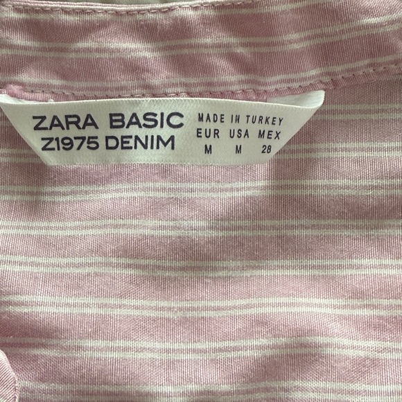 Zara Pink and White Mini Shirt Dress with Belt, Size Medium - Picture 5 of 6